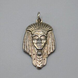Egyptian Revival Pharoah Headdress Pendant Pewter Silver Tone Vtg 1/25"